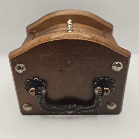 Vintage Mid-Century Modern Wooden Coaster Set of 8 with Holder Bronze Handle - Picture 2 of 16